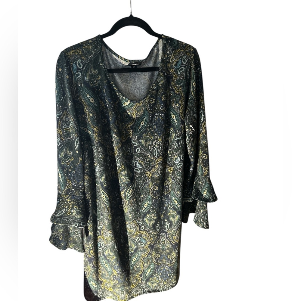 Tacera Green and Gold Graphic Tunic Dress